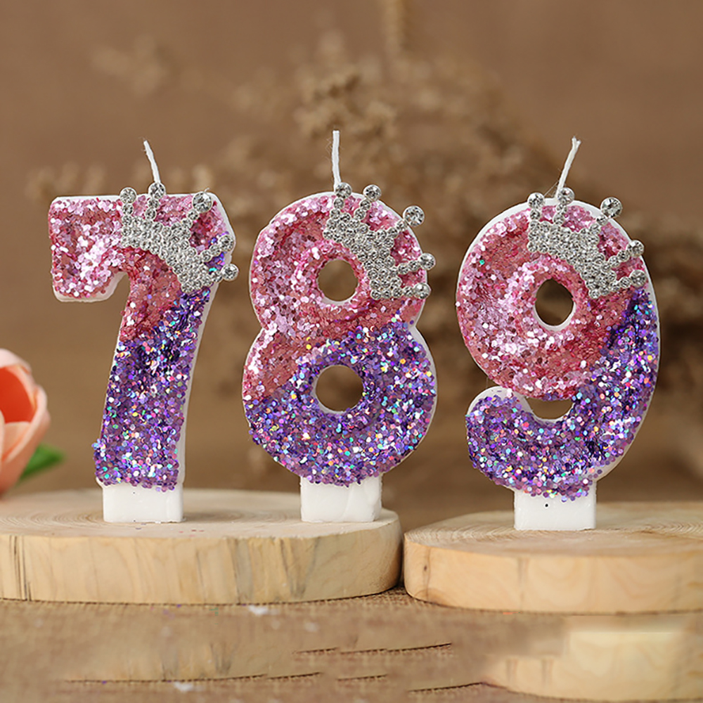 Bougies numéro 8, décoration de gâteau pour filles, bougies d'anniversaire à paillettes, couronne de princesse, bougie numérique, fournitures de fête d'anniversaire