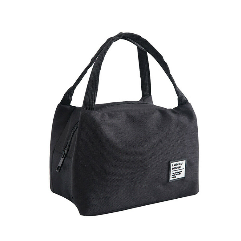 Sac à déjeuner pour femmes hommes thermique isolé toile boîte à déjeuner Thermos fourre-tout pique-nique sac de nourriture: Black