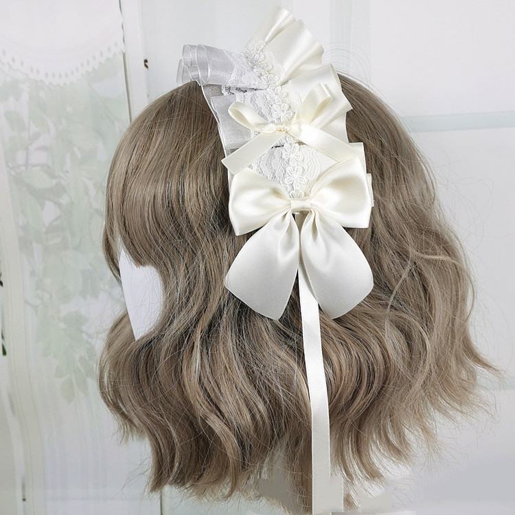 Diadema de Anime para niña, accesorio para el cabello de Lolita Maid con encaje de flores, Aro para el pelo de Cosplay, hecho a mano