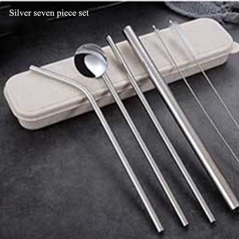 metal straw stainless yerba mate metal straws reusable straw bag eco friendly stainless steel straw for beer Tapioca Pearls tube: Silver 7 piece set