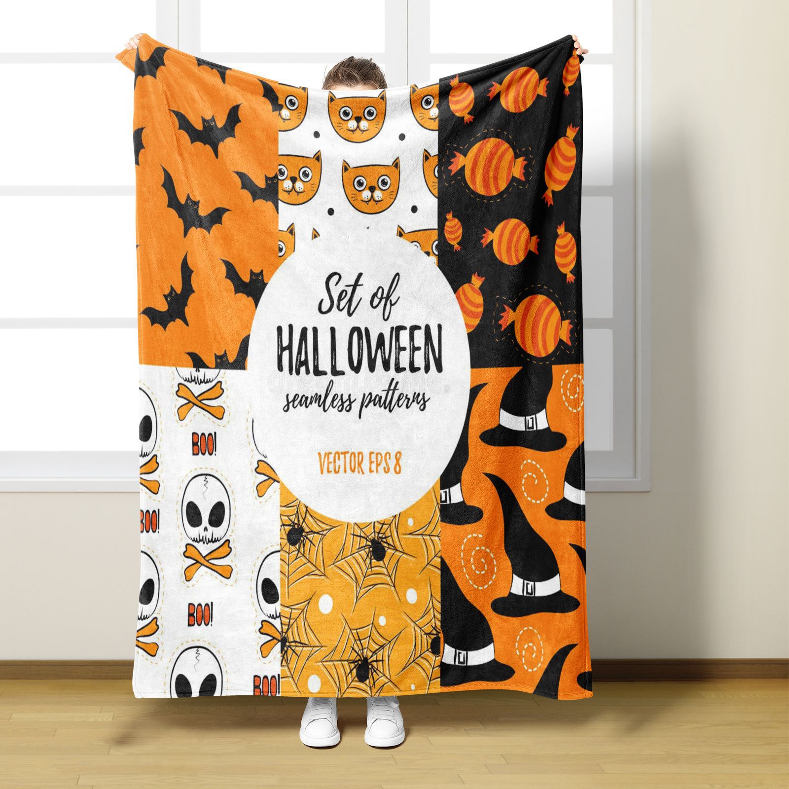 Orangefarbene Halloween-Flanelldecke für Höhle Winter, warm, weich, Karikatur-Kürbis, Digital bedruckt, Überwurfdecken für Sofa, Bettdecke: 100x140cm / MULTI