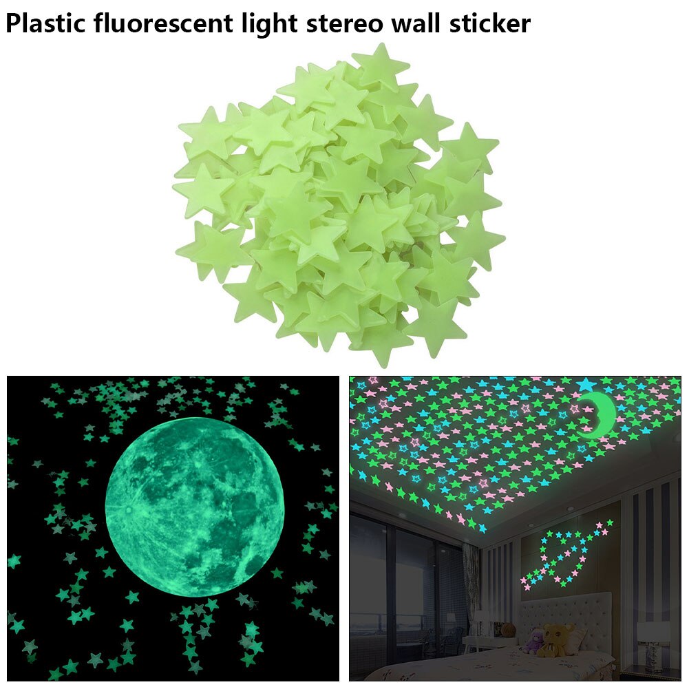 100Pcs Romantische Sterren Lichtgevende Mooie Woondecoratie Kleurrijke Star Patch Muursticker Fluorescerende Sterren Lichtgevende Slaapkamer