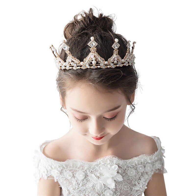 Children\'s Crown Headdress Princess Girls Crown Headband Cute Crown Crystal Flower Wedding Party Accessories Photography Props