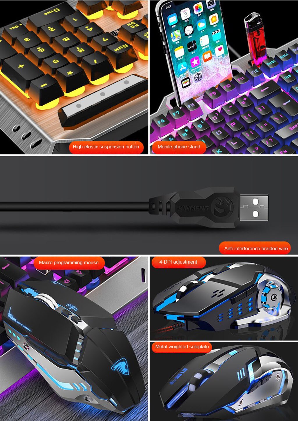 Mechanical Keyboard Wired Gaming Keyboard Combos 16 RGB Mix Backlit Ergonomic Keyboard 2000 DPI Mouse Set For Computer PC Z0521