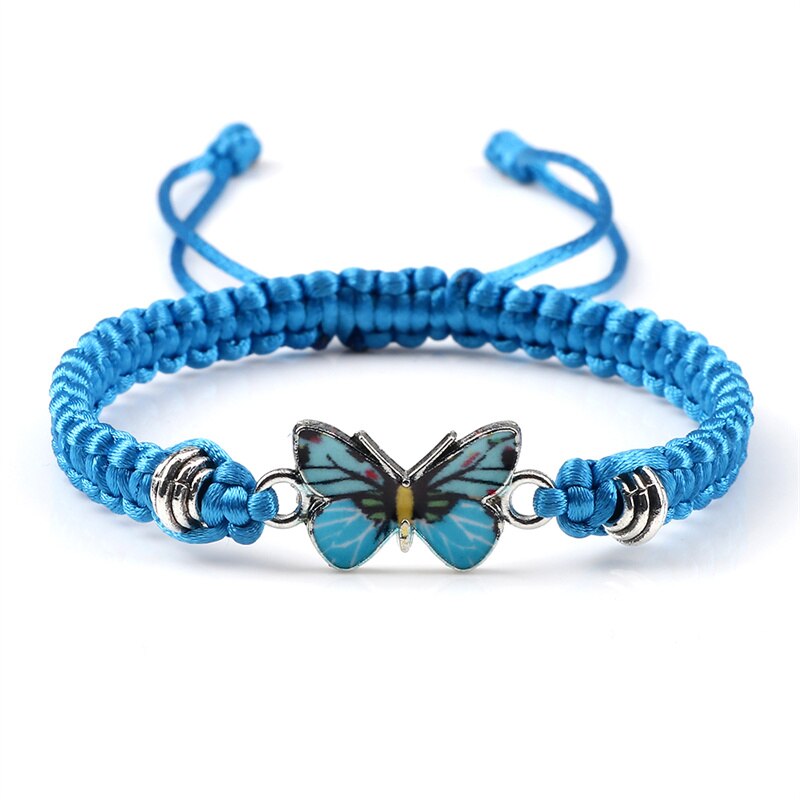 Blauwe Vlinder Hanger Armband Voor Vrouwen Meisje Verstelbare Handgemaakte Rood Touw Ketting Armbanden Bangles Vriendschap Sieraden: Blue