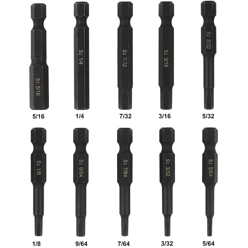 10Pcs Imperial Inner Hex S2 Alloy Steel Electric Screwdriver Bit 50mm Strong Magnetic Socket Screwdriver Set