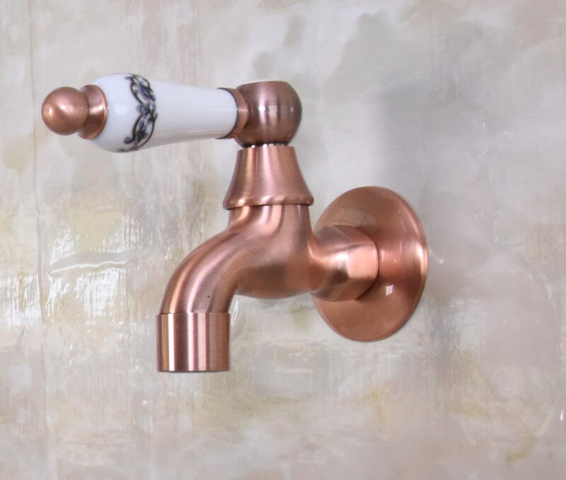 Antique Red Copper Single Ceramic Handle Cold Water Faucet Wall-mounted Mop Pool Sink Tap for Kitchen Bathroom Garden Tap Bav306