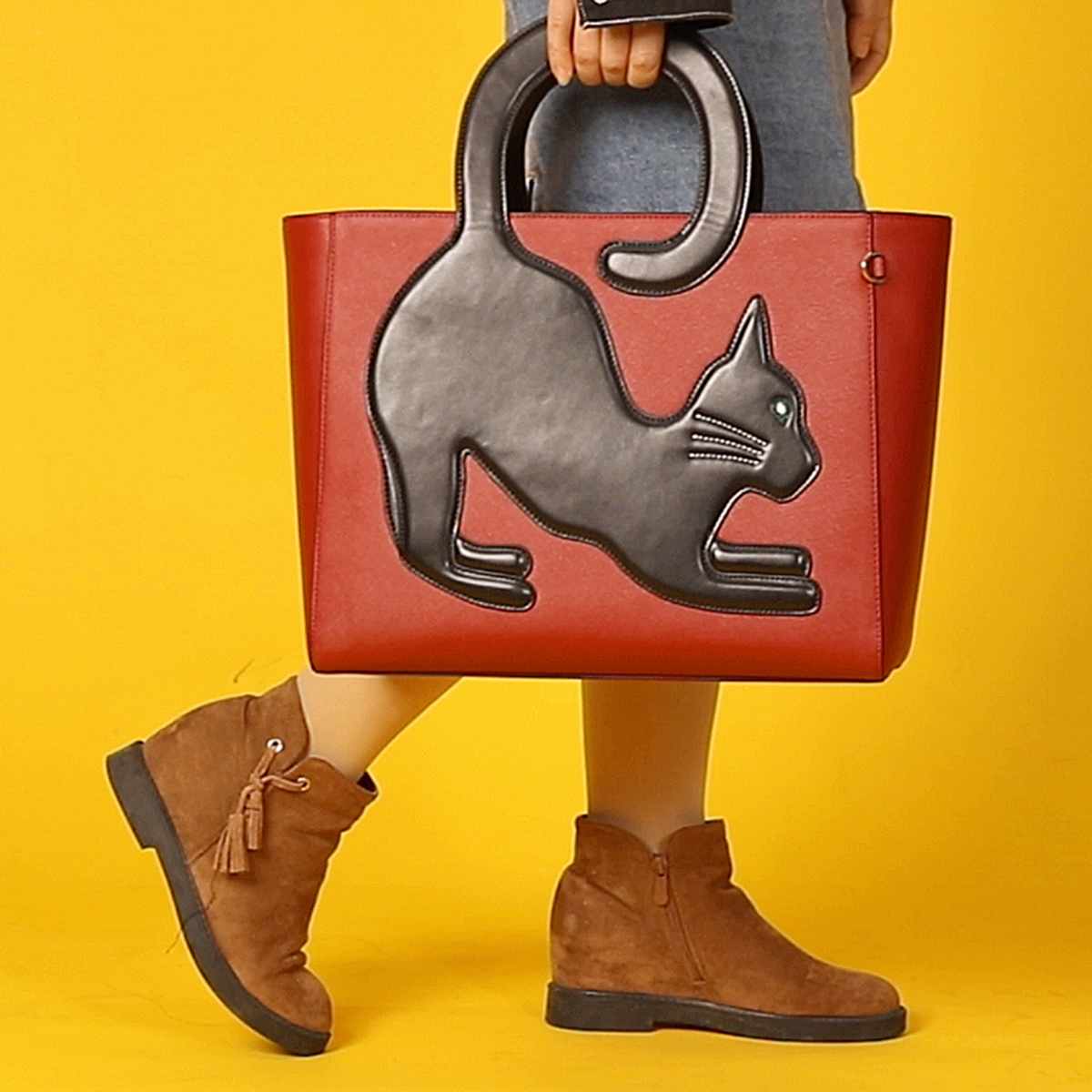 Sac à main femme motif chat sac à bandoulière femme queue de chat sac à main à motifs sac à bandoulière en cuir PU sac messager à fermeture éclair porte-documents