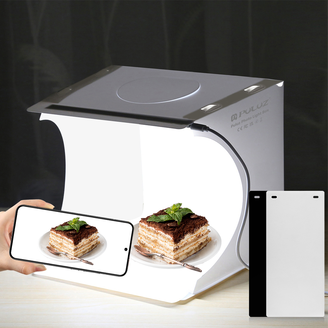 PULUZ 20 cm Lightbox Mini LED-paneel Opvouwbaar Draagbaar 1100LM 550LM Licht Fotoverlichting Studio Schieten Tent Box Kit 2 Achtergronden