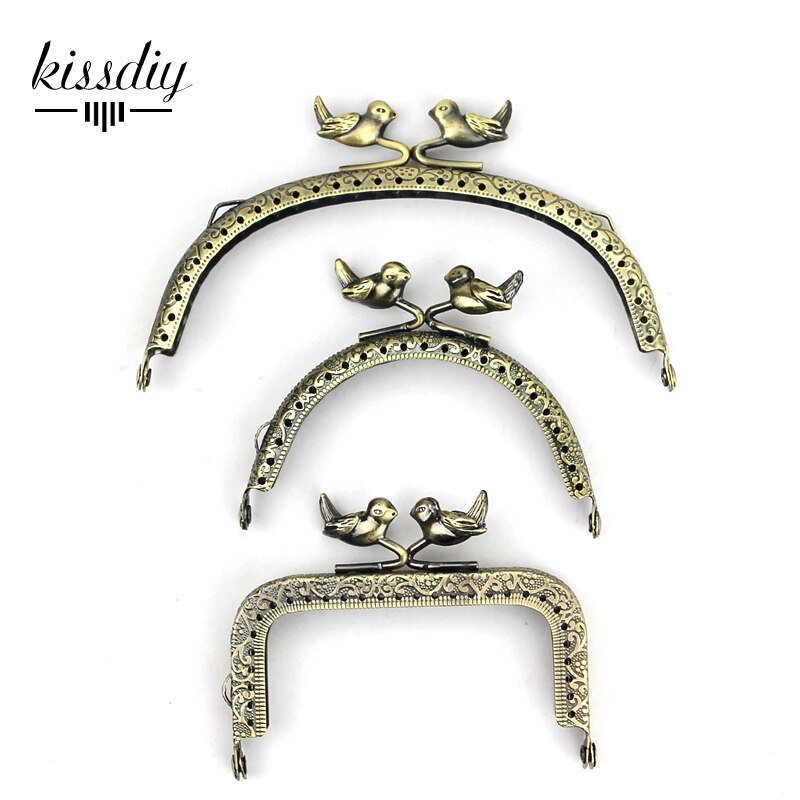 Kissdiy 3 Stks/partij Reliëf Brons Vintage Metal Purse Frame Vogel Kus Sluiting Handvat Diy Tas Accessoires