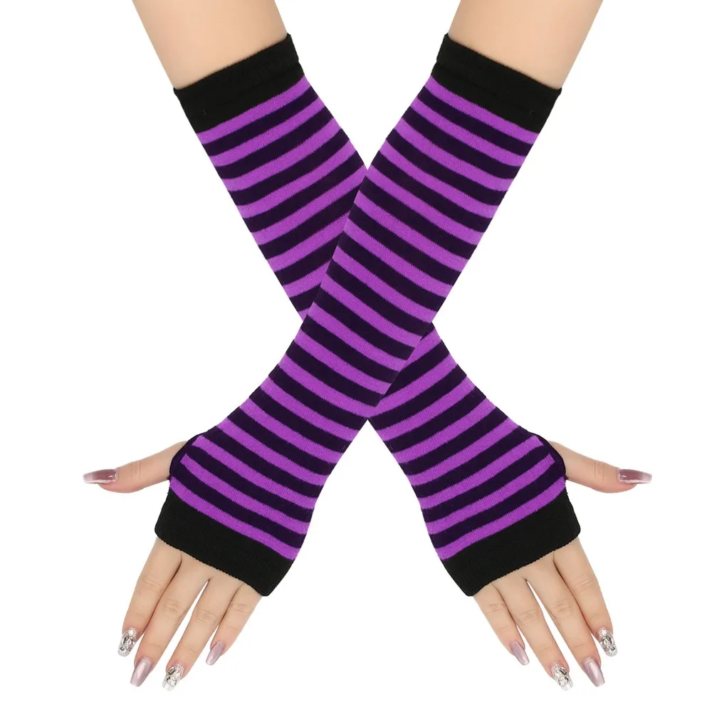 Frauen Emo Handschuhe Arm Hülse Wärmer Gestrickte Lange Fingerlose Handschuhe Fäustlinge Weihnachten Acces Gestreifte Ellenbogen Handschuhe: Grau