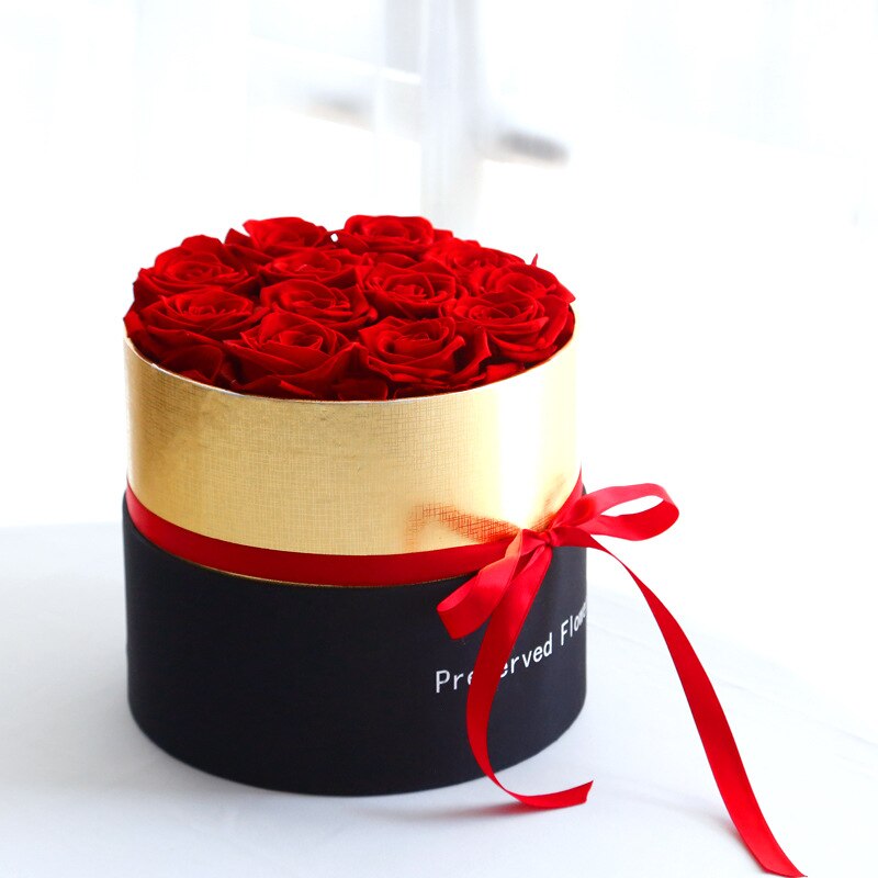 Ramo de boda de flor eterna preservada, rosa roja Real con caja, de aniversario romántico de para el Día DE LA Madre para mujer y Niña: L