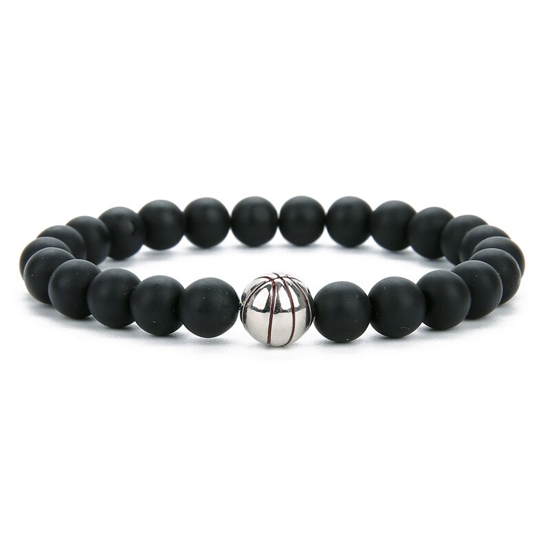 Pulsera con abalorios de baloncesto de piedra de Lava para mujer, brazalete deportivo de cuentas de baloncesto, brazalete con abalorio de béisbol, de Navidad: matte steel