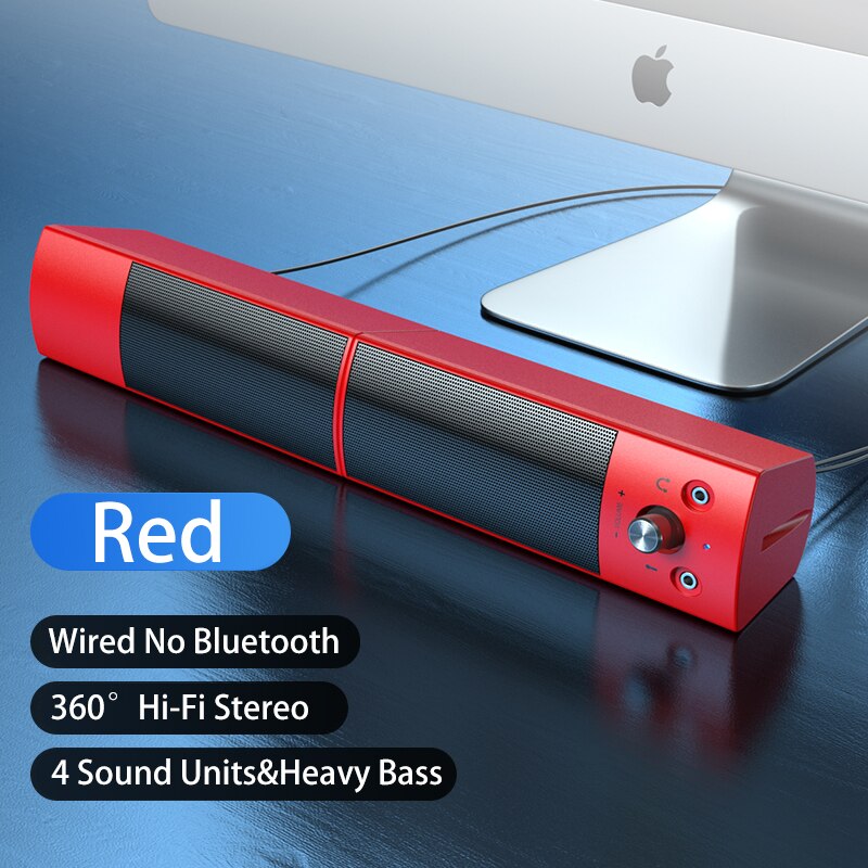 Computer Speakers Detachable Bluetooth Speaker Bar Surround Sound Subwoofer For Computer PC Laptop USB Wired Dual Music Player: Red No Bluetooth