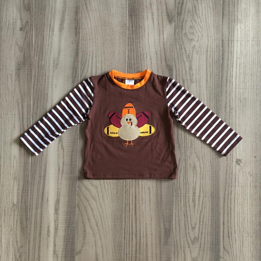 Girlymax Fall/winter Baby Boys Thanksgiving Cotton Long Sleeve Top T-shirt Raglans Brown Stripe Turkey Children Clothes