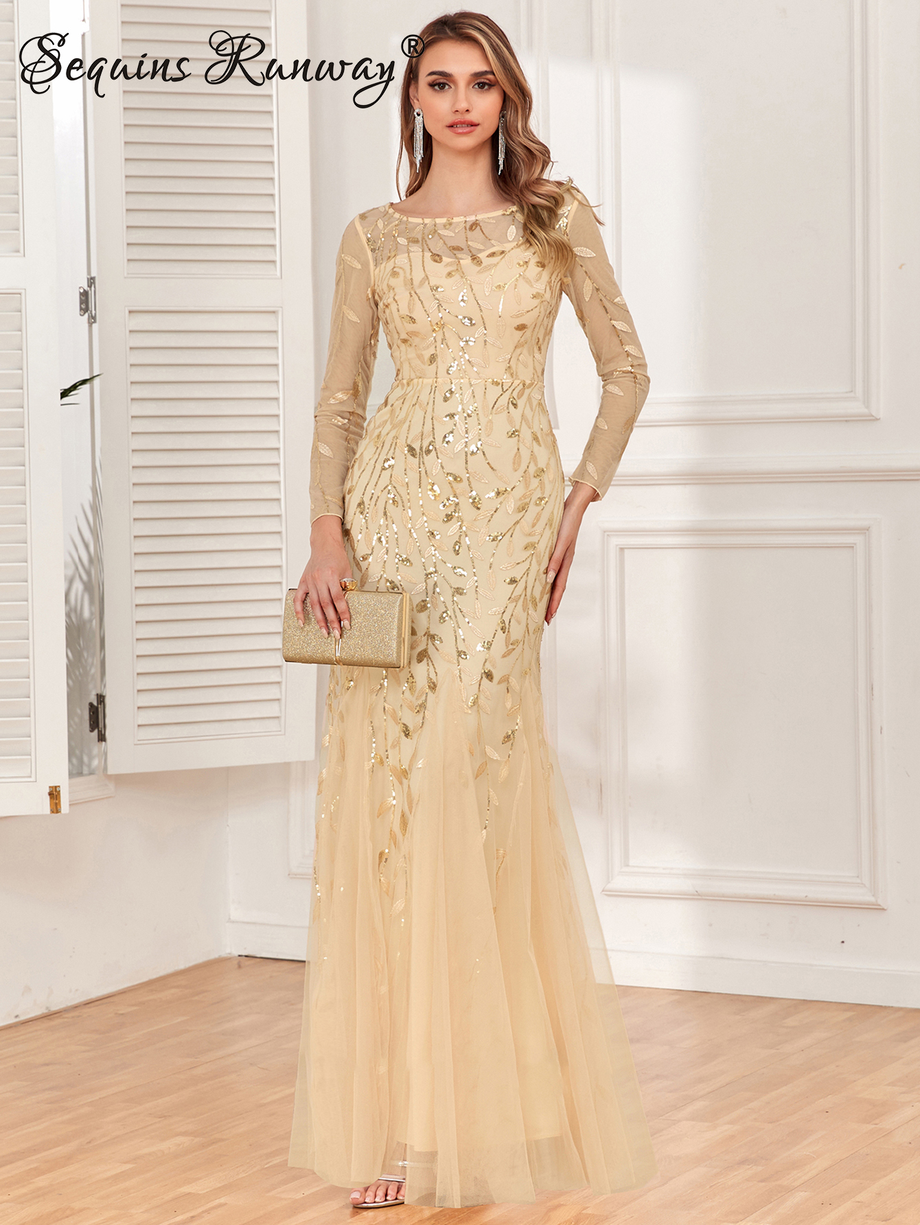 Sexy vintage Maxi Pailletten cocktail Kleid brautjungfer Prom Kleider für Frauen Lässige Party langarm club Bodycon Kleid vestidos