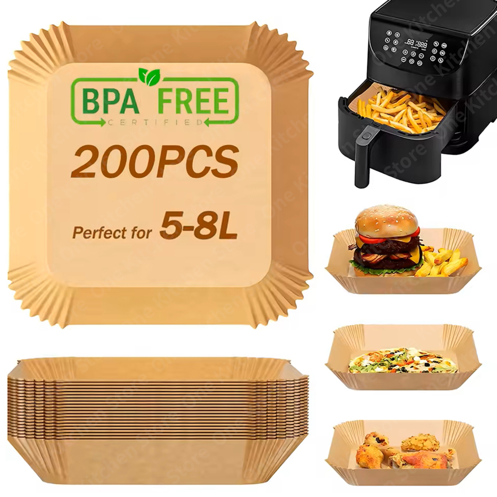 Papel desechable para freidora de aire de 5-8L, papel especial cuadrado para freidora de aire, revestimientos de papel de aceite de silicona para alimentos, accesorios para hornear