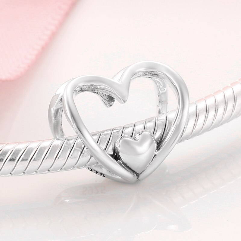 925 Sterling Silver heart shape Charm Pendant Beads 925 Sterling Silver Couple Fit Original JIUHAO charm Bracelet Jewelry: PC0328