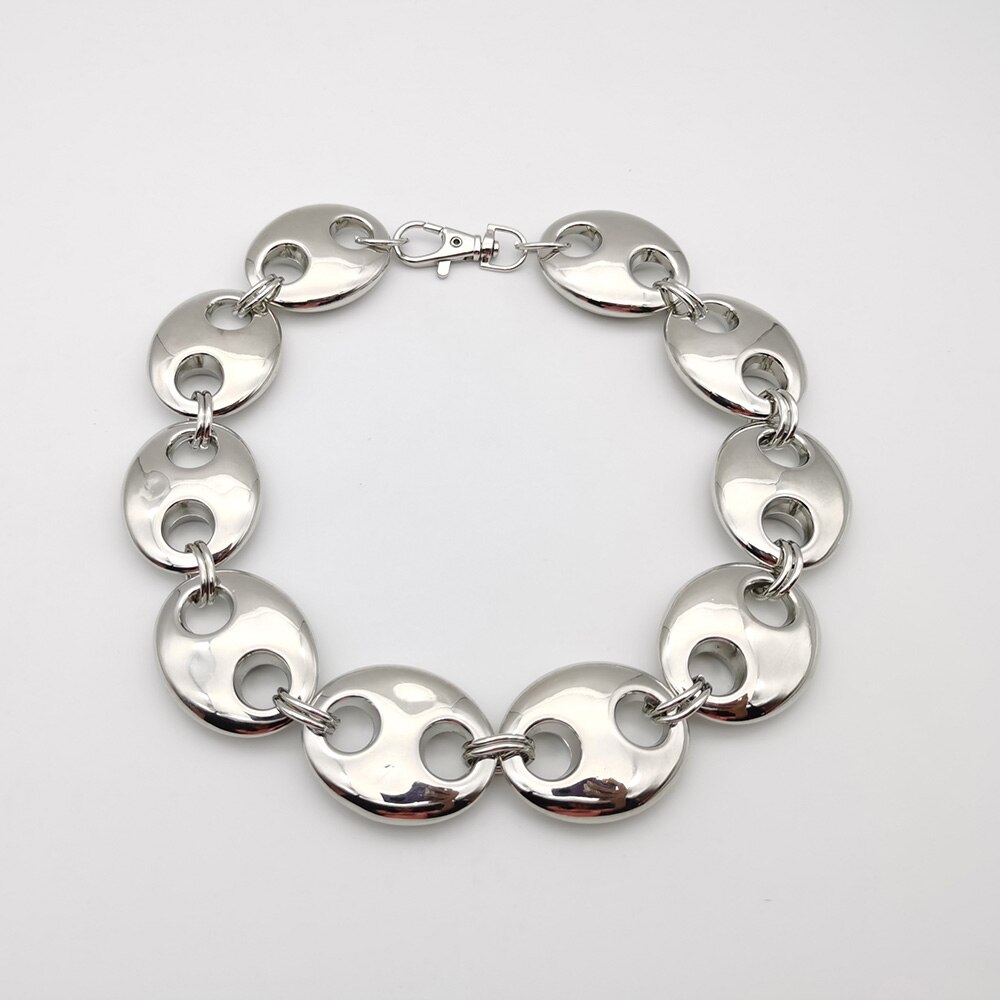 Fantasia punk grosso ccb metálico ouro oval curto colar feminino masculino feito à mão de alta qualidade colar presente do punk: Necklace Silver