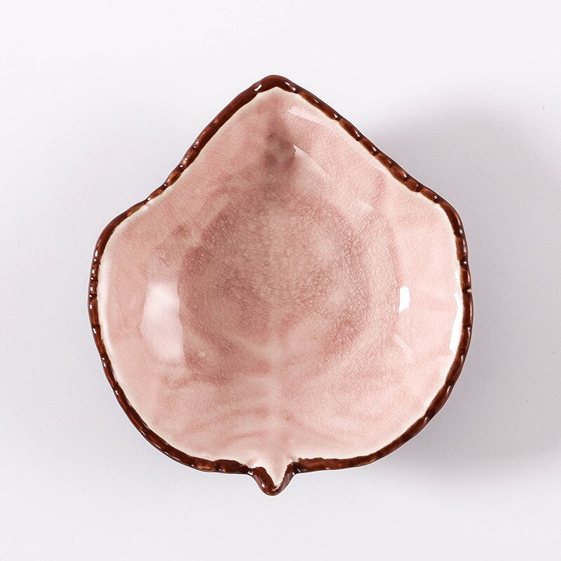 Lite blad form keramisk matte tallerken smaksatt tallerken kjøkken krydder retter isdelt glasur saus eddik servise: Rosa