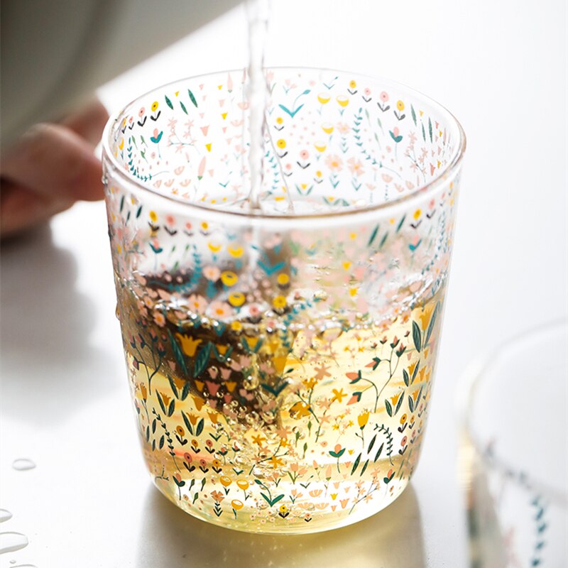 Cutelife ins nordisk vintage transparent kaffeglas kopp värmebeständig mjölksaft te kopp drinkware tryck hem bröllopsglasögon