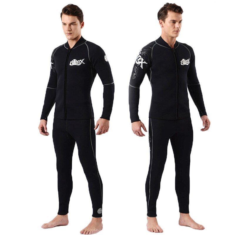 Men's Women's 3mm Neoprene Wetsuits Shirt and Pants, Two Piece Long Sleeve Full Wetsuit Top Bottoms Front Zipper Dive Suit