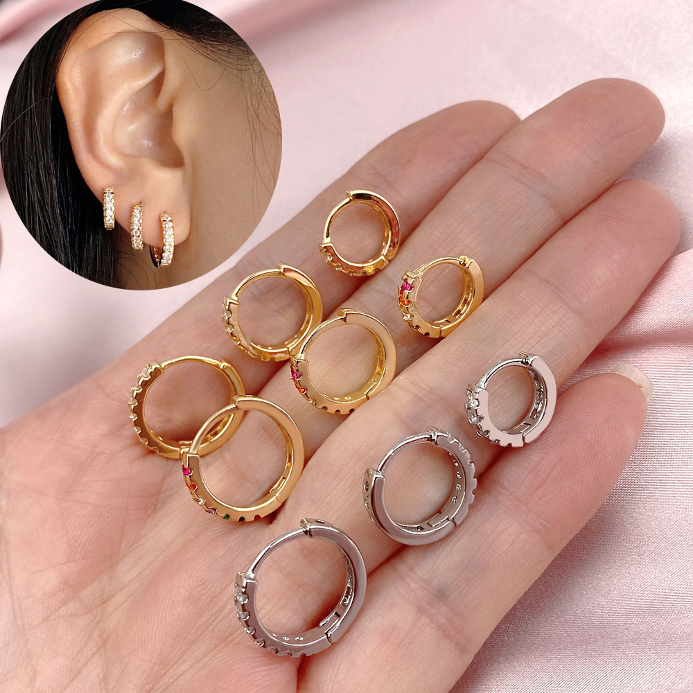 Classic Eenvoudige Kleine Regenboog Zirconia Stud Huggies Oorringen Voor Vrouwen Mannen Dikke Ronde Cirkel Earring Piercing