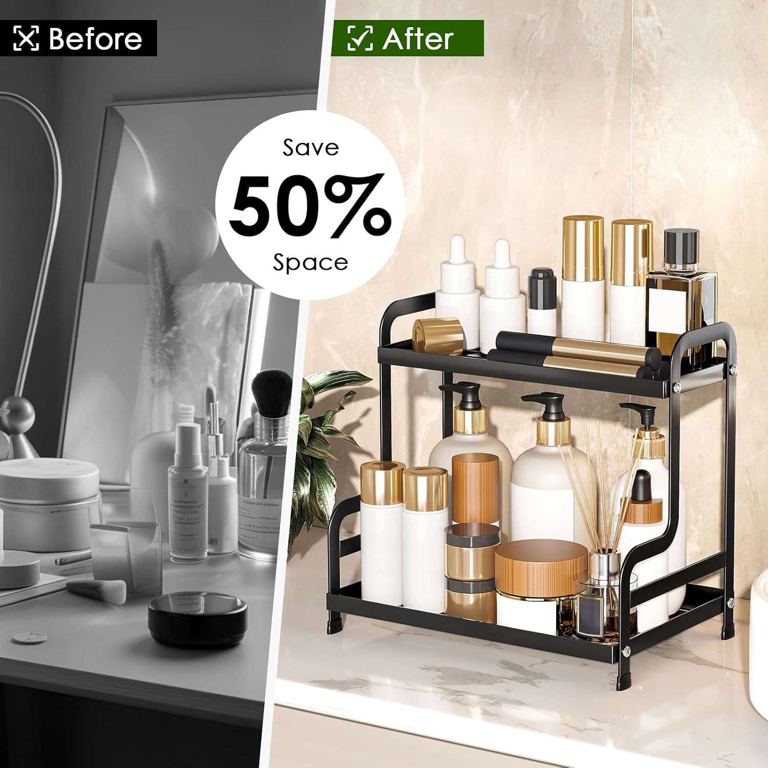 Huishoudelijke artikelen aanrecht kruidenrek 2-laags keuken kruidenorganizer opbergplank kruidenrek voor kast make-up organizer voor ijdelheid