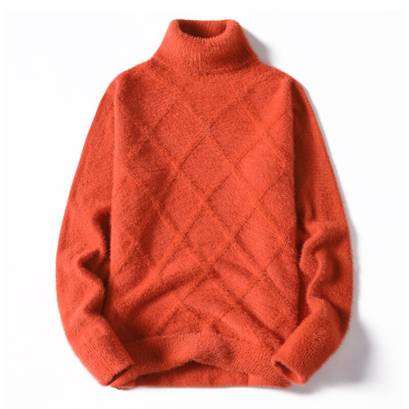 Winter dikke warme trui heren coltrui casual argyle heren truien zachte warme pullover heren breigoed merkkleding: Rood / M