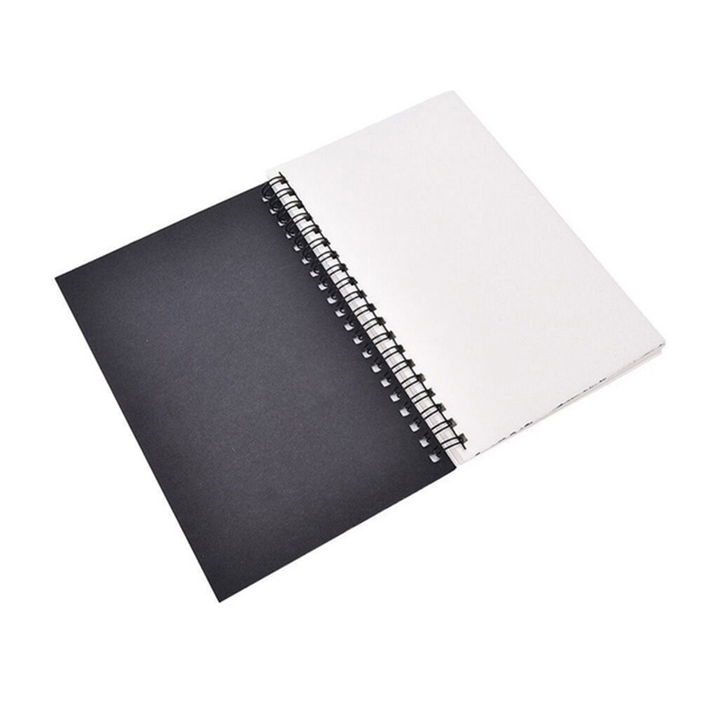 Retro Spiral Bound Coil Sketch Book Blank Paper Art Graffiti Notebook Stationery: Black white paper