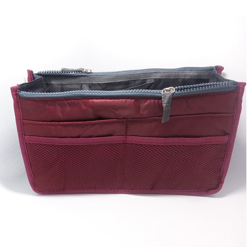 Travel Organizer Insert Bag Women Nylon Organizer Handbag Purse Large Lady Makeup Cosmetic Bag Female Wash Bag: Wine Red