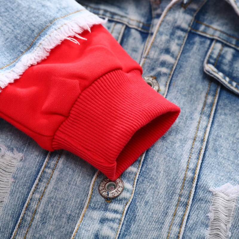 Spring kids cowboy coat boys girls Splicing Loose hoodies baby clothes Wear out Wash white Jacket Children's wear clothes