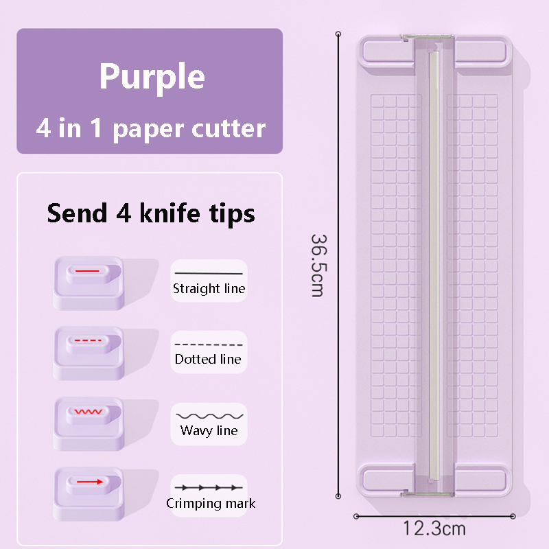 Cortador de papel bidireccional 4 en 1, cortador de papel manual para oficina, enviar 4 cabezales, para escuelas, oficinas y hogares, 1 ud.: Morado