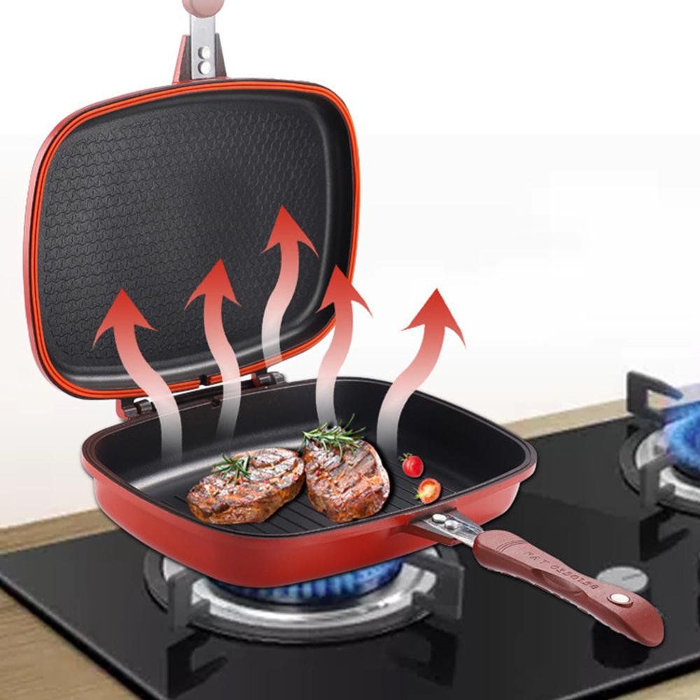 28Cm Double Side Grill Fry Pan Kookgerei Roestvrij Stalen Dubbele Gezicht Pan Steak Koekenpan Keuken Accessoires Koken Tool