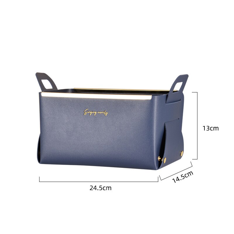 Nordic ins læder opbevaringsboks stue soveværelse kosmetiske smykker stor desktop pu sammenklappelig opbevaringsbakke: Kongeblå