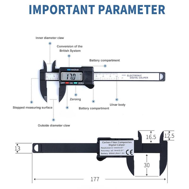 150mm 6inch LCD Digital Ruler Electronic Carbon Fiber Vernier Calipers Gauge Micrometer Measuring Tool Instrument: G 0-100mm