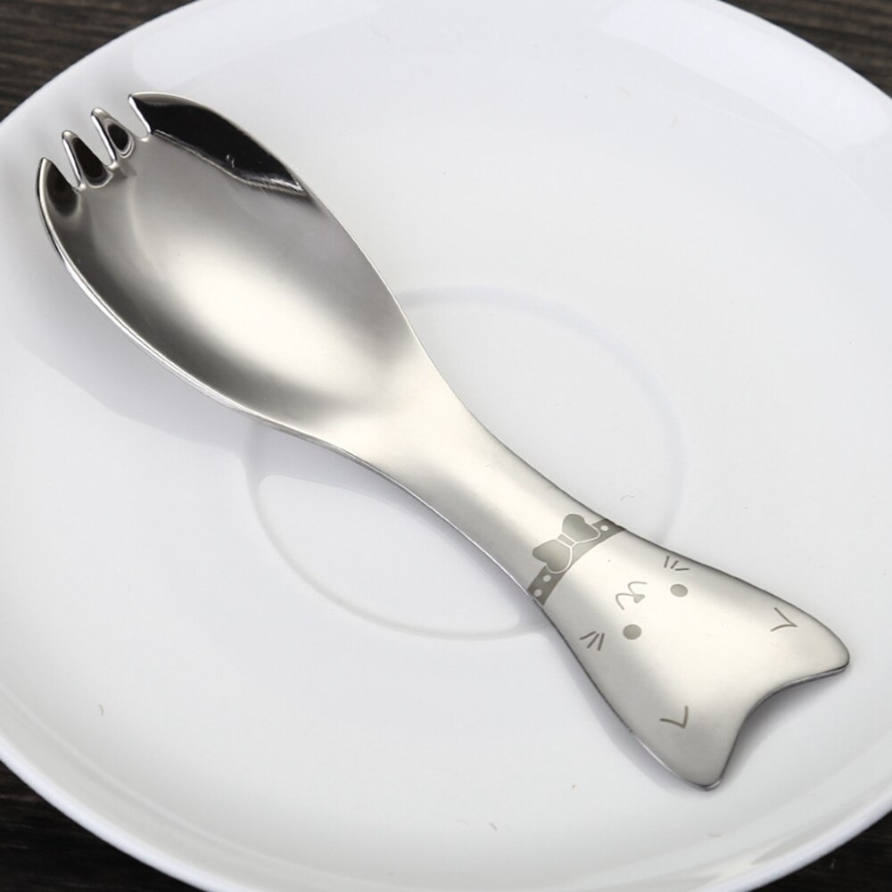 Leuke Mini 304 Roestvrij Staal Cartoon Kat Vorm Ijs Salade Koffie Lepel Vork Kinderen Kids Bestek Set Servies Servies: 2