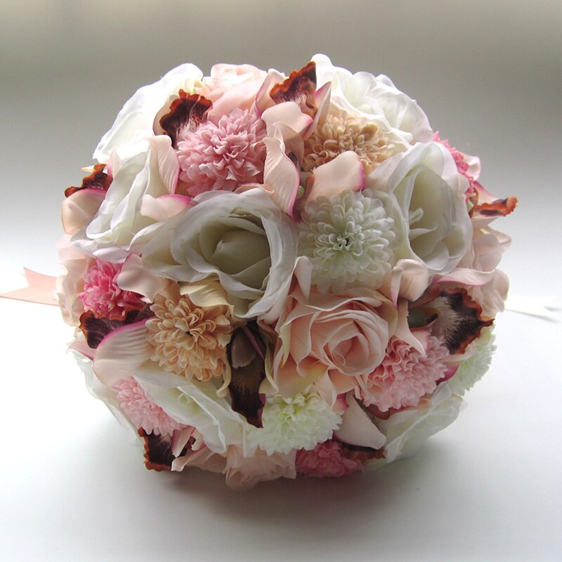 Kyunovia soie mariage Bouquet fleurs mariage souvenir Bouquet mariée Bouquet corail Rose et Rose hortensia mariage Bouquet FE36: Bouquet Champagne