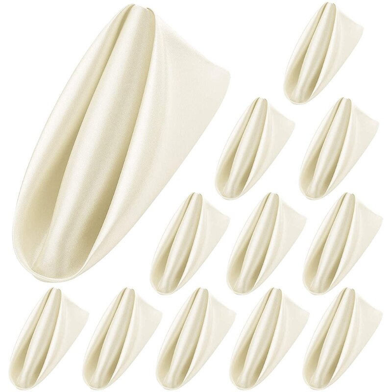 Y1UU 12Pcs 50cm Table Napkins Cloth Square Satin Fabric Napkin Pocket Handkerchief for Wedding Birthday Home Party Hotel: off white