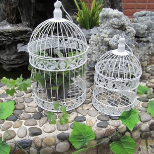 Cage à oiseaux en fer forgé blanc, décoration à la , cage à oiseaux suspendue