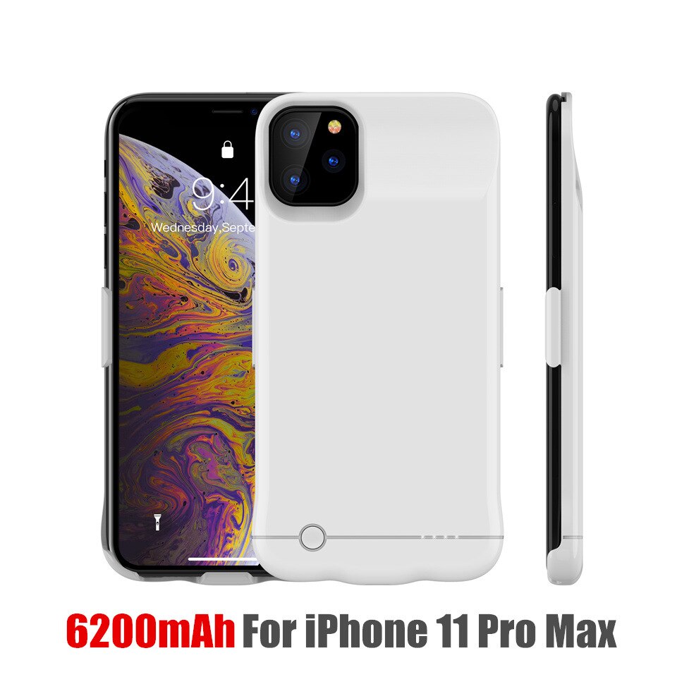 Fundas para cargador de batería Amstar, funda trasera para cargador de batería de 5200/6200mAh para iPhone 11 Pro Max X XR XS Max: HK30 White 11Pro Max