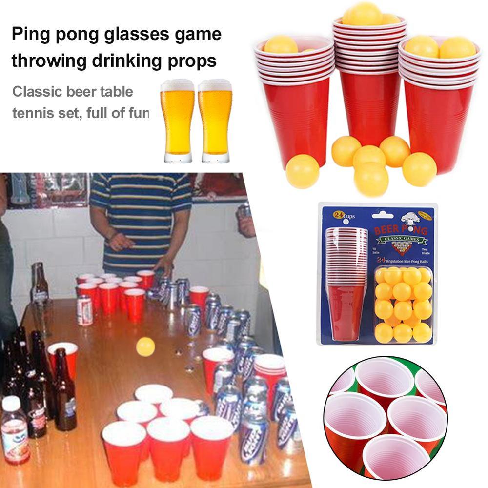 1 Set Entertainment Fun Party Ping Pong Game Party Game Gooien Drinken Props Bier Pong Set 24 Rode Kopjes &amp; geel Ping Pong Ballen