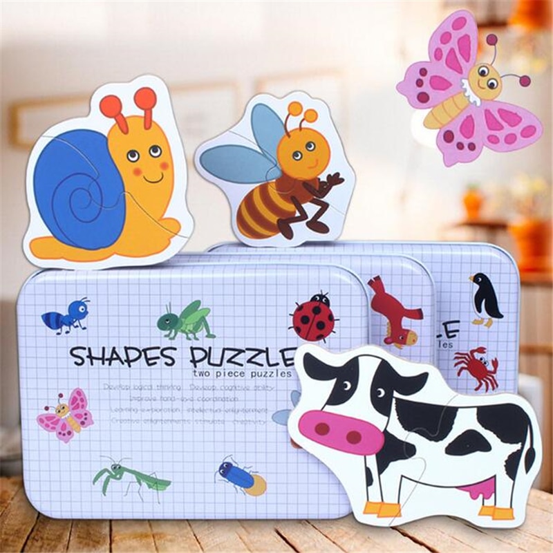 Voertuig/Fruit/Dier Set Paar Puzzel Educatief Baby Speelgoed Ijzeren Doos Zuigeling Vroege Hoofd Start Training Puzzel cognitieve Kaart