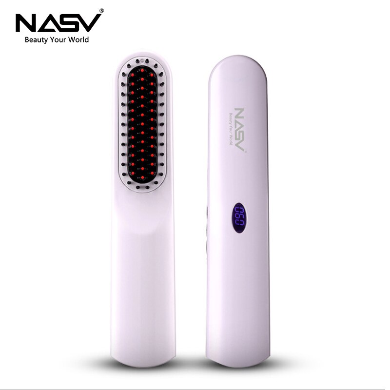 Profissional alisador de cabelo escova nasv mini flat iron usb recarregável portátil ferramentas estilo cabelo alisamento pente: Marfim