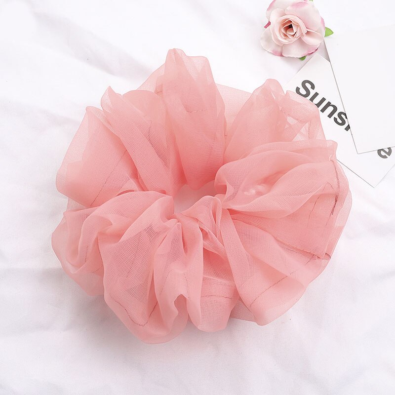 Scrunchies de malla de gran tamaño para mujer, cuerda romántica para el cabello rosa y azul, lazos para el cabello de Organza de tul transparente, accesorios para el cabello, banda para el cabello: dark pink