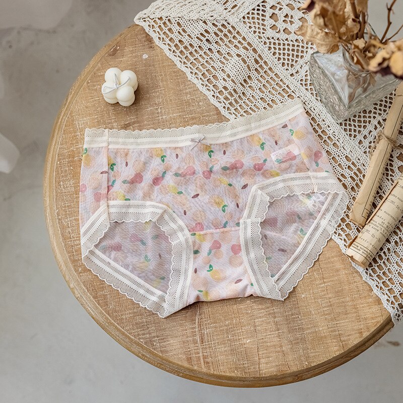 Sweet Fresh Floral lace Mid-rise Seamless Panties women summer Girly mesh Panties lingerie women Panties N685
