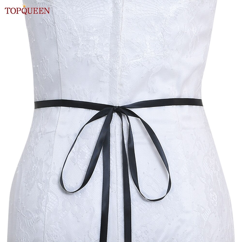 TOPQUEEN-Cinturón de lujo para novia, faja con apliques de diamantes de imitación para vestido de boda, cinturones de joyería, cinturón de Vestido plateado brillante, S437-S: black ribbon