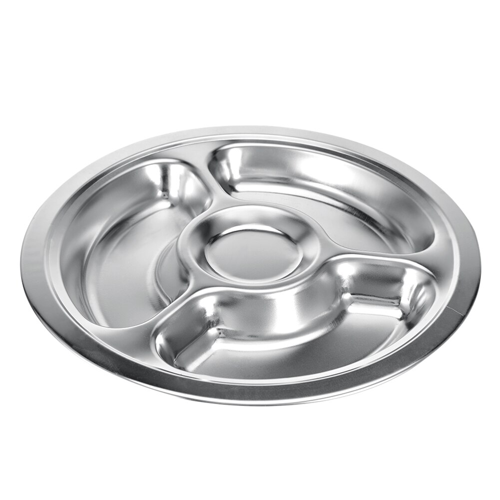 3/4/5/6 Section Stainless Steel Divided Dinner Tray Lunch Container Food Plate For School Canteen Stainless Steel Dinner Plate: B 26cm