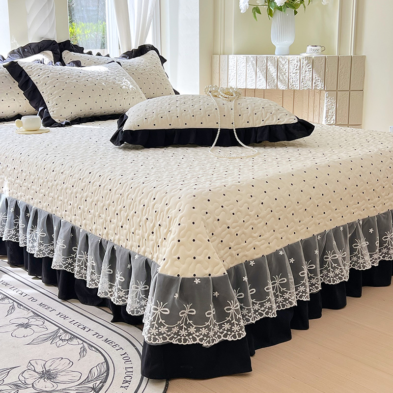 1pc Gewatteerde Sprei voor Bedden Dikke Deken met Kant Single/Queen/Kingsize Bloem Gedrukt Gewatteerde Bed cover Zachte Spreien: Volledige / Licht Groen