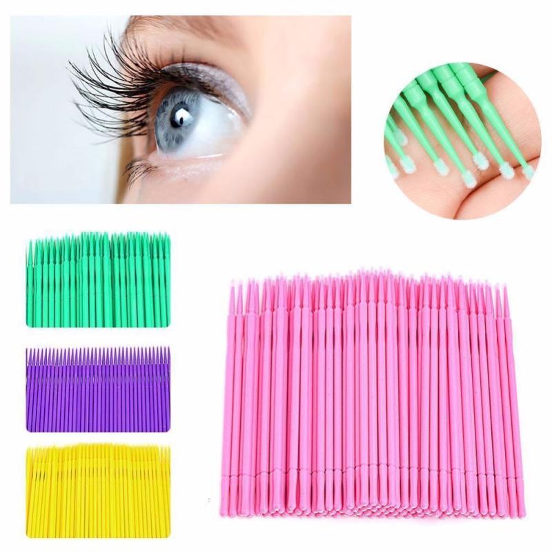 100Pcs Mini Plastic Nylon Linter Swab Disposable Micro Brush Applicators Eyelash Extensions Cleanser Removing Mascara Glue